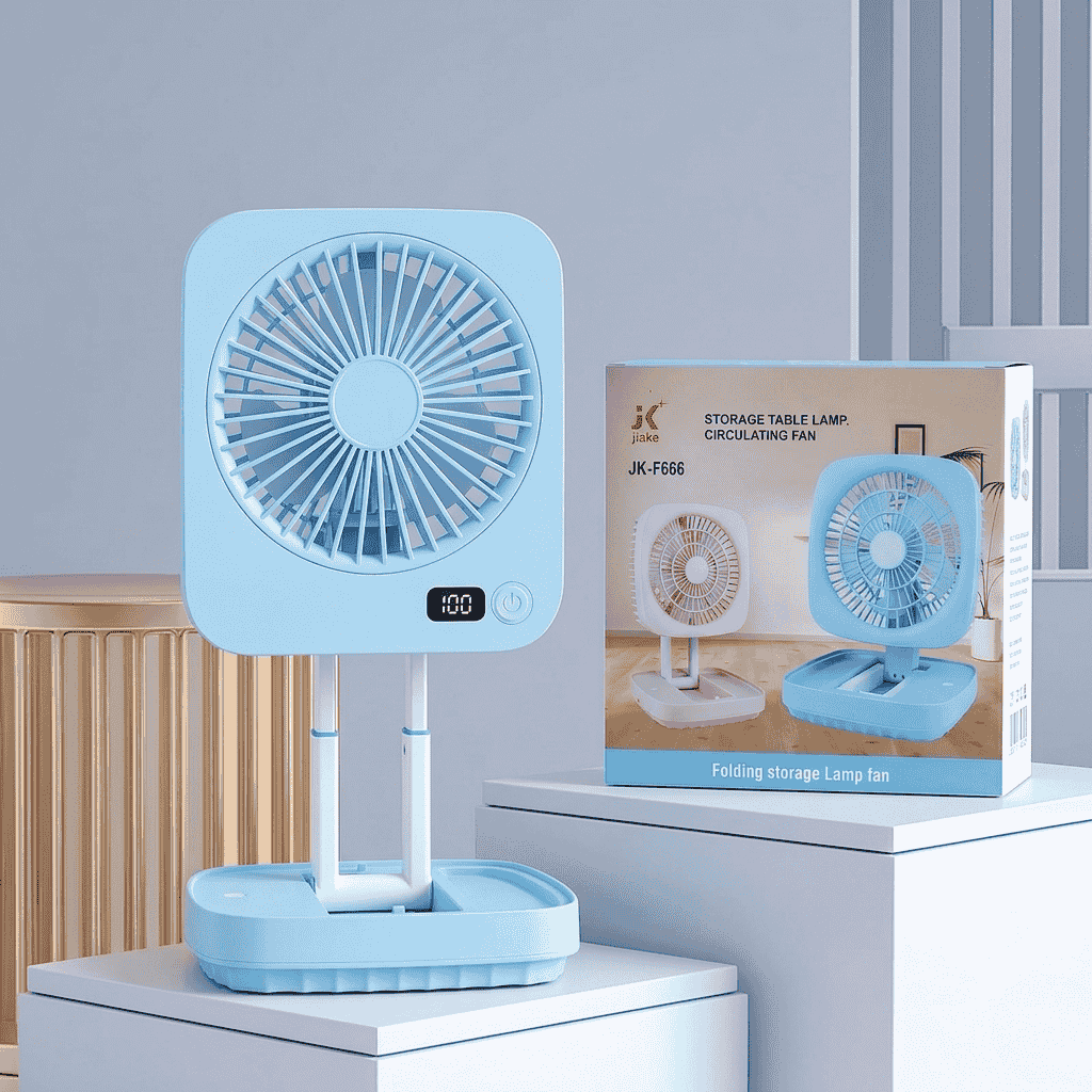 Rechargeable Soft Light Desktop Silent Foldable Electric Table Fan (JK-F666)blue